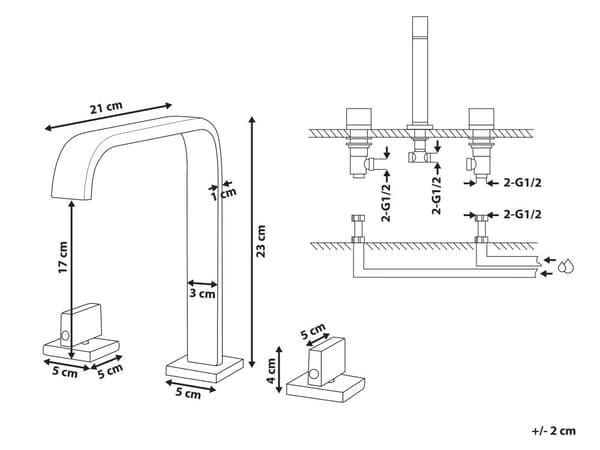Servantbatteri messing svart 2-greps moderne
