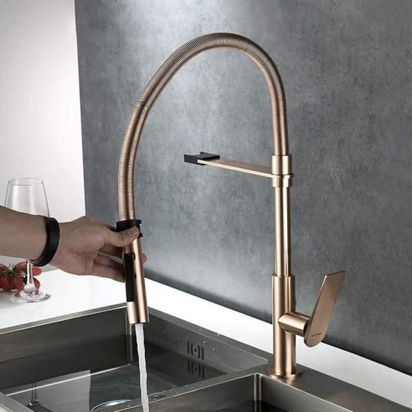 GRIFEMA LYON- Professionell köksblandare, kökskran med mycket hög pip med utdragbar spray, krom/guld