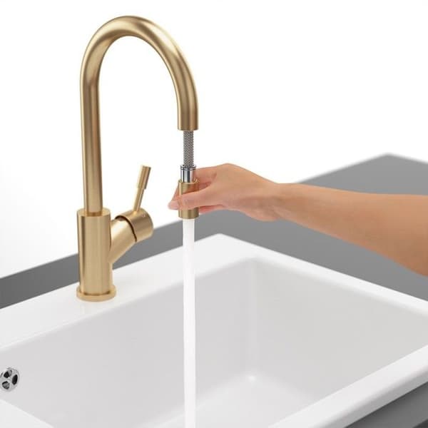 Köksblandare - Villeroy &amp; Boch - UMBRELLA FLEX - Matt guldrostfritt stål - Utdragbar dusch - 360° svängning