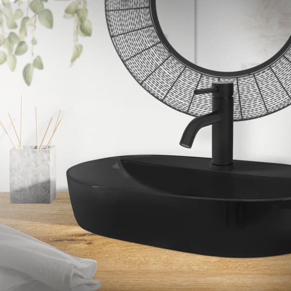 LuxeBath Wasserhahn Bad klein; Waschtischarmatur für Badezimmer; Schwarz; aus Messing; Rund; Mischbatterie für Heißes und Kaltes Wasser;