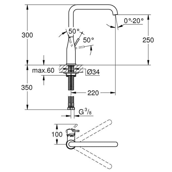 Grohe Essence diskbänksblandare - Supersteel - Svängbar - Vattenbesparande