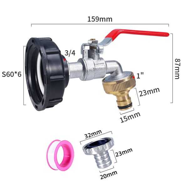 IBC-tanktilbehør Legeringskran med adapter i messing 3/4 Inch Alloy Faucet