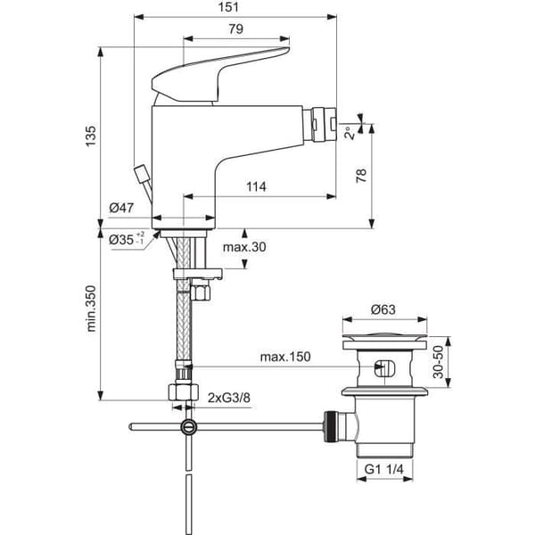 Bidetblandare - Ideal Standard - CeraFlex - Krom - Mässing - Vattenbesparing