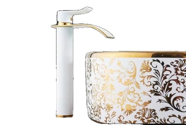 Vandhane, Vandfaldsdesign, Messingmateriale, guld kort