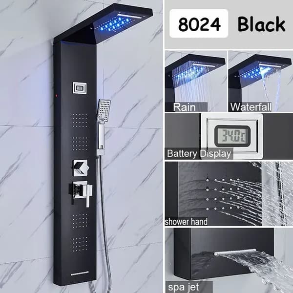 LED Brusekolonne Hane, Luksus Design, SPA Massage Jets, Sort 8024