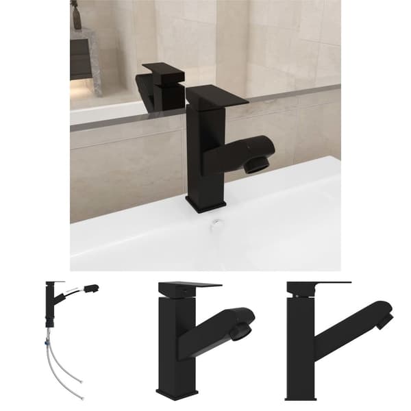 The Living Store Badrumsblandare med utdragbar pip svart 157x172 mm -  Kranar