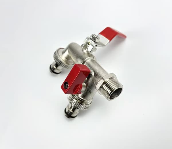 INF IBC Tote Valve - 4-vejs adapterhætte med legeret vandhane og teflontape