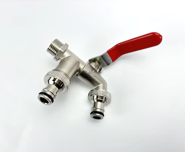 INF IBC Tote Valve - 4-vejs adapterhætte med legeret vandhane og teflontape