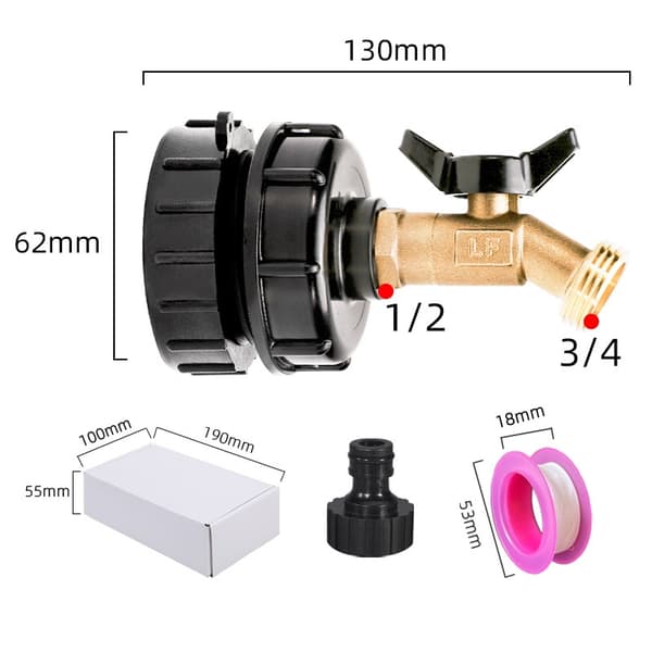 INF IBC Tote Tank Adapter med messingventil og tilbehør