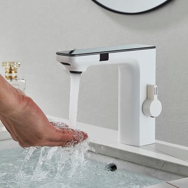 Intelligent Vandhane, LED Temperaturvisning, Dobbelt-Sensor Teknologi, Hvid