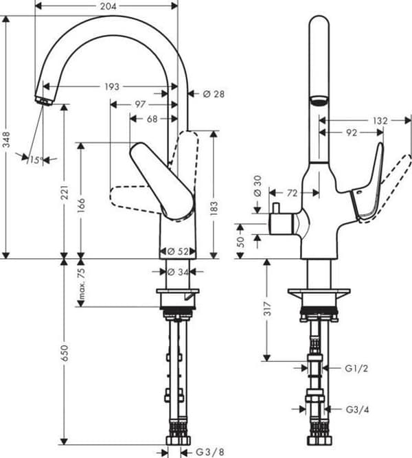 Hansgrohe Focus M42 Diskbänksblandare M424-H220 med avstängningsventil, krom 71803000