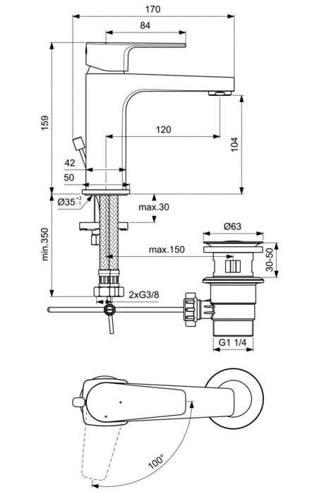 Ideal Standard Cerafine D Tvättställsblandare med avfall, BlueStart, krom BC689AA