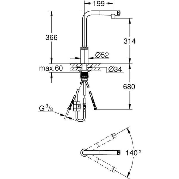 GROHE Minta SmartControl diskblandare 31613000 - Utdragbar spray - 140° vridbar rörpip - Justerbart flöde - Krom