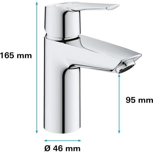 GROHE QUICKFIX Start engrepps tvättställsblandare - vattenbesparing - klick-klack avfall ingår - storlek S