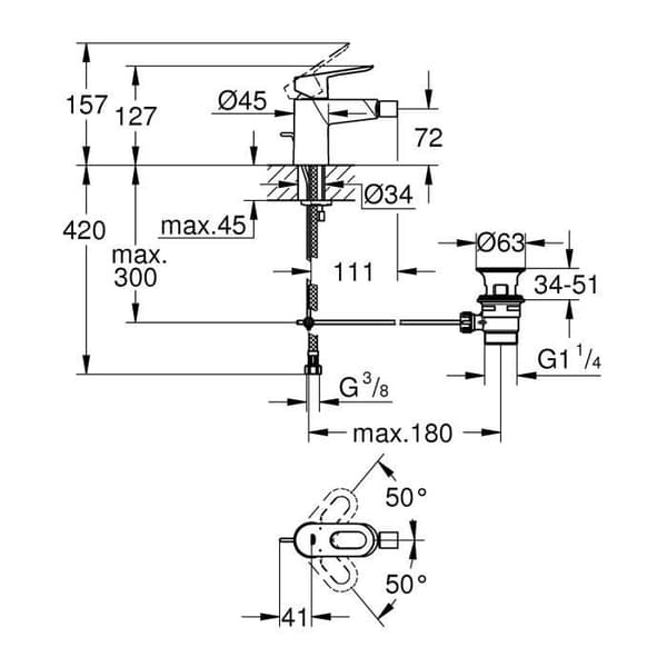 GROHE Bidetblandare med avloppssystem Bauloop, krom - 23338000