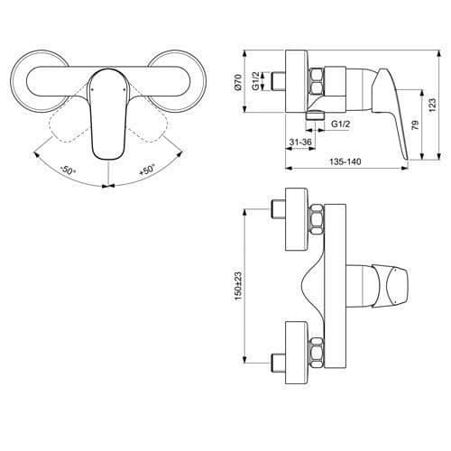 Duschblandare - Ideal Standard - Ceraflex - Krom - Vägghängd - Vattenbesparande
