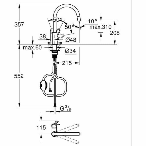 Sekoitushana Grohe Start Flow - 30569000 Messinki C-muotoinen
