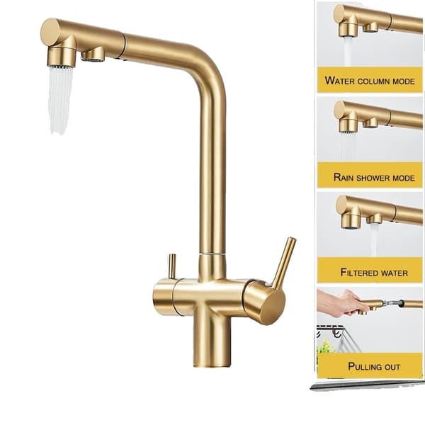 Køkkenarmatur, Dobbelt-tilstand Vand, 360° Drejelig Messing Konstruktion,Matte sort Brushed Gold