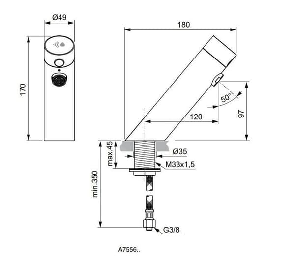 Ideal Standard SensorFlow Sensor tvättställsblandare utan blandare, batteridriven, krom A7556AA