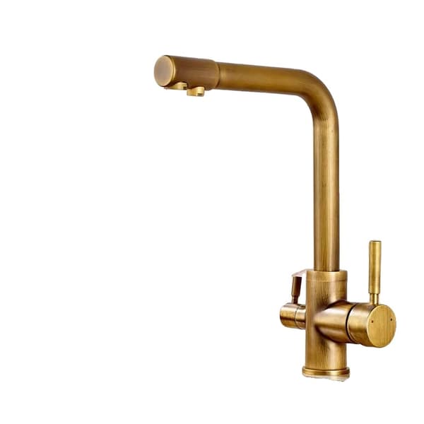 Dækmonteret køkkenarmatur med dobbelt håndtag, renset vandfilter, 360 graders rotation,Sort Bronze Hane Antique Brass Faucet