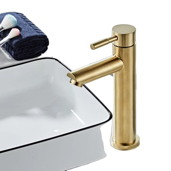 Borstad guld badrumskran, enkel handtag, varm och kall vattenblandare.,stil 2 borstad guld brushed gold tall 1