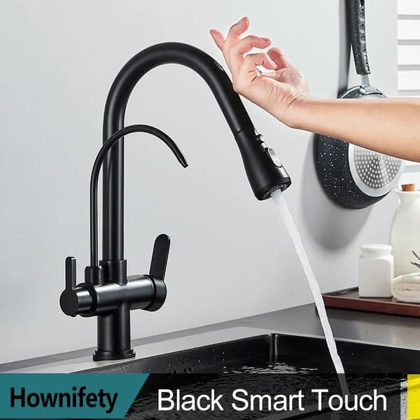 Sort Smart Touch Køkkenarmatur, Dobbelt Funktion Spray, Keramisk Ventil Kerne,Sort