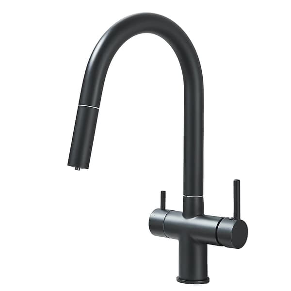 Køkkenarmatur med udtrækbar bruser, dobbelt håndtagsdesign, 360 graders rotation,Chrome Matte Black