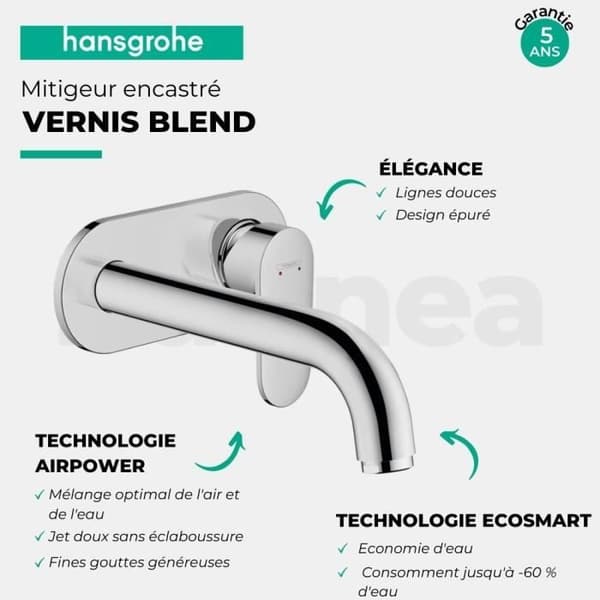 Vernis Blend inbyggd väggmonterad diskbänksblandare - HANSGROHE - Krom - 20,4 cm pip - EcoSmart - Grå