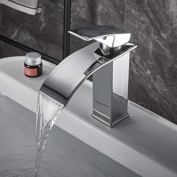 Modern Waterfall Badrumskran, Elegant Design Handfat Kran, Mässing Blandare, Varmt och Kallt vatten tillgängligt