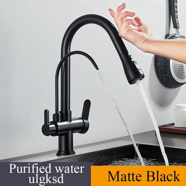 Berøringsfølsom køkkenarmatur, mat sort finish, udtrækkeligt bruserhoved, varmt og koldt vand funktionalitet,Matte Black = Mat Sort