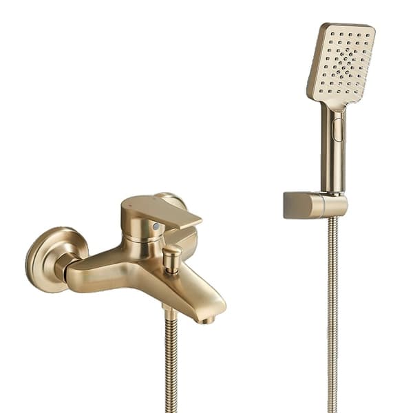 Badeværelse Badekarhane, Enkelt Håndtag Kold & Varm Blander, Vægmonteret Design, Elegant Antik Messing Finish,Børstet Gylden