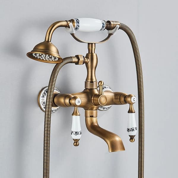 Antik Messing Badekar Brusearmatur, Dobbelt Håndtag Kontrol, Klassisk Design,fskallet messing