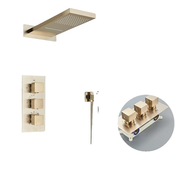 Termostatisk bruserarmatur, stilfuldt moderne design, avanceret temperaturkontrol,Børstet Guld A Brushed gold A