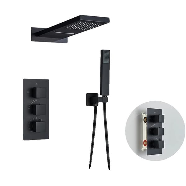 Termostatisk bruserarmatur, stilfuldt moderne design, avanceret temperaturkontrol,Børstet Guld A black A