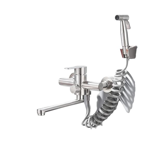 Rustfrit Stål Væghængt Køkkenarmatur, Dobbelt Holder Design, Varmt og Koldt Vand,Sort