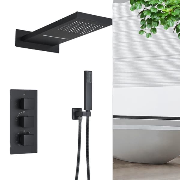 Termostatisk Regnvand Faldende Bruserarmatur, Moderne Design, Triple Håndtag Kontrol,Chrome A 3-Vejs Matte Black A 3-Way