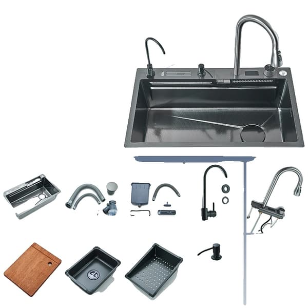 Rustfrit Stål Køkkenvask, Multifunktionel Vandhane, Temperaturvisning,Sænk Sæt D1 Sink Set D1