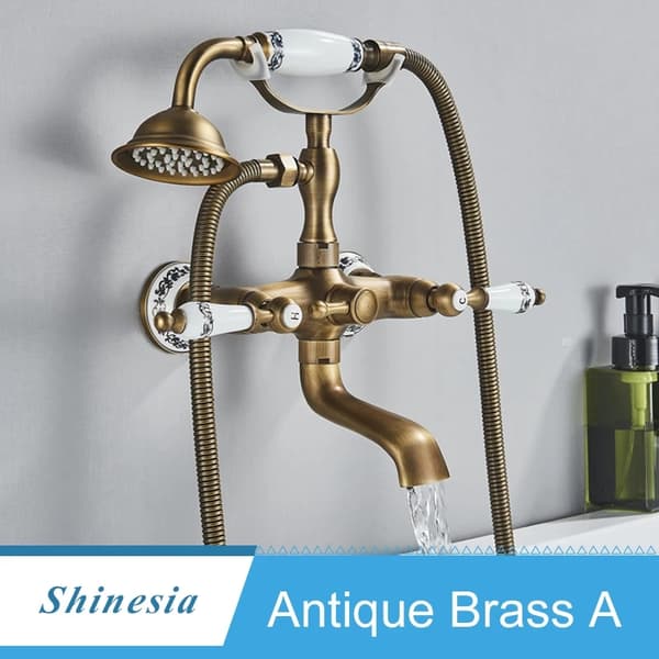 Antik Brass Kylpyammeen Suihkusekoitin, Kaksoiskahvaohjaus, Säädettävä Asennus,Antiikkimessinki A