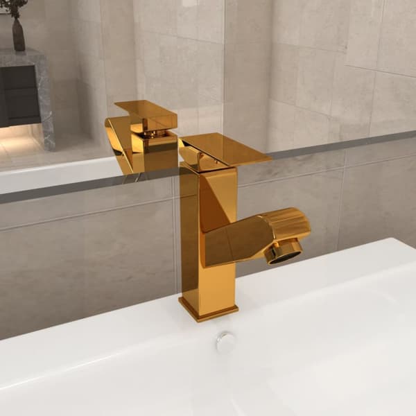 Badrumsblandare med utdragbar pip guld 157x172 mm