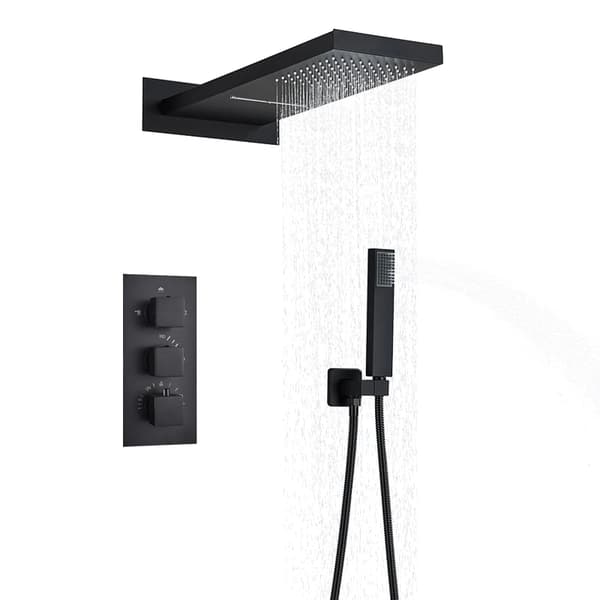 Suihkusekoittajasarja, termostaattiohjaus, kolmoiskahvadesign,Musta