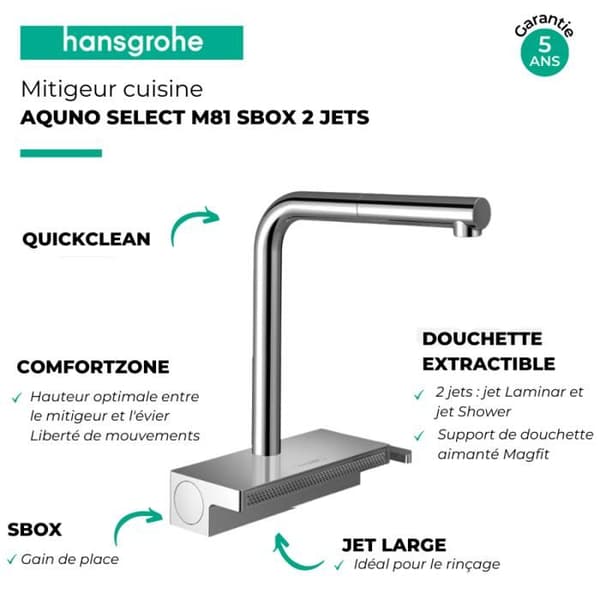 Kökskran med spray Aquno Select M81 250 sBox 2 munstycken krom 73830000
