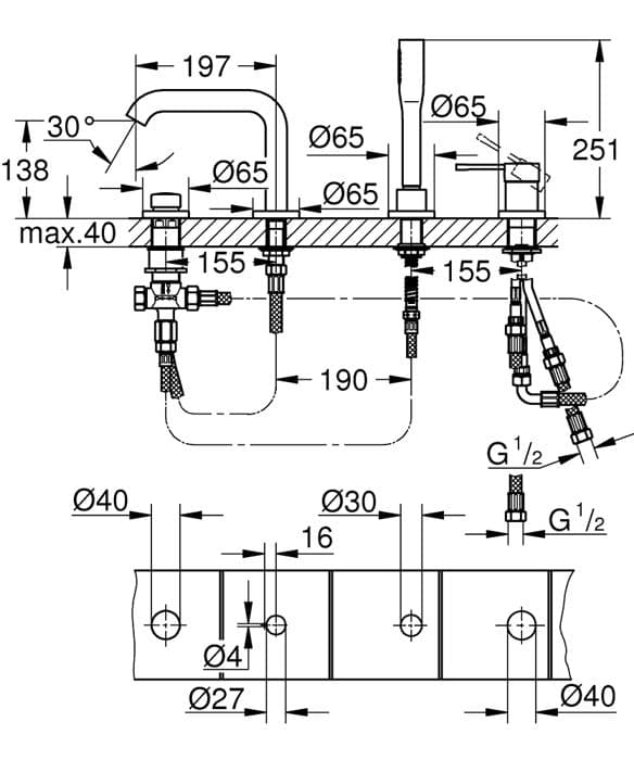 Grohe frontplatta för bensin 4-håls enhandslur 19578001 Import Tyskland