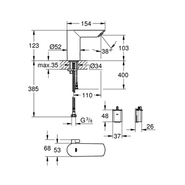 BAU COSMOPOLITAN E infraröd tvättställsblandare 6V batteri - GROHE - 36451-000