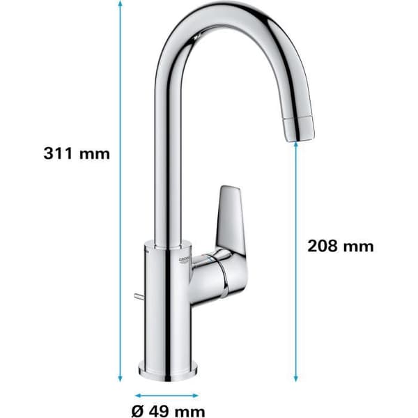 GROHE engrepps tvättställsblandare - Storlek L - Svanhals - Krom