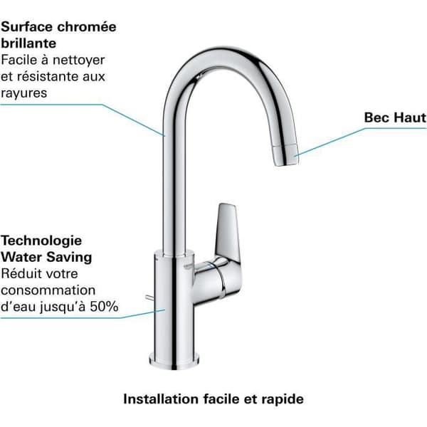 GROHE engrepps tvättställsblandare - Storlek L - Svanhals - Krom