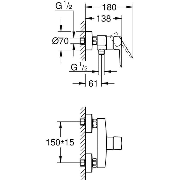 Engrepps duschblandare - GROHE - Start - Väggmontering - 1/2" gängad anslutning - 35 mm keramisk patron