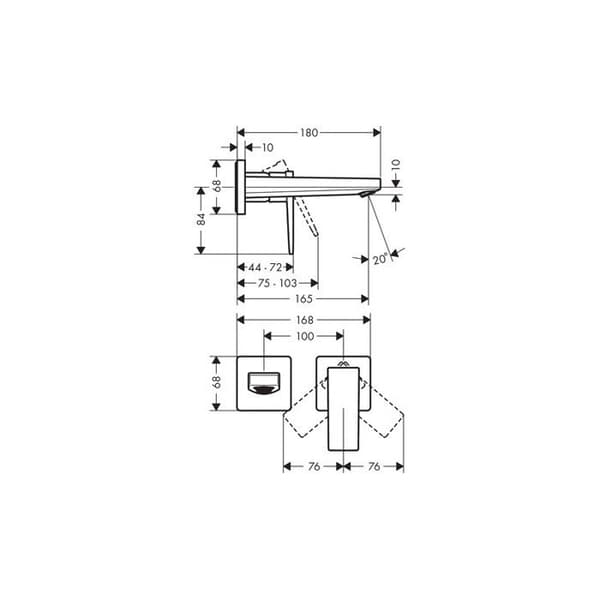 HANSGROHE infälld väggmonterad tvättställsblandare, 165 mm pip, spakhandtag, krom