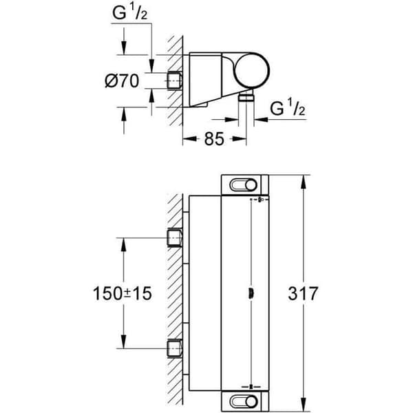 GROHE termostatisk duschblandare ½ Grohtherm 2000 34469001 - Tvålkopp - Temperaturbegränsare - Vattensparande - Krom