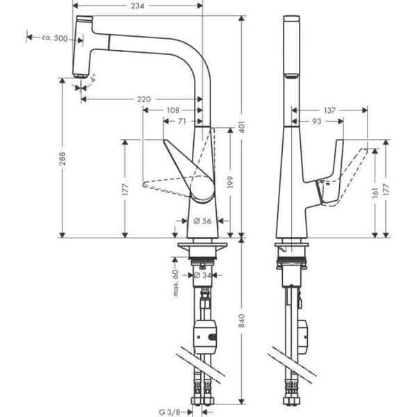 hansgrohe Diskbänksblandare Talis Select M51 300 med utdragbar spray 1 stråle Komforthöjd Krom 72821000