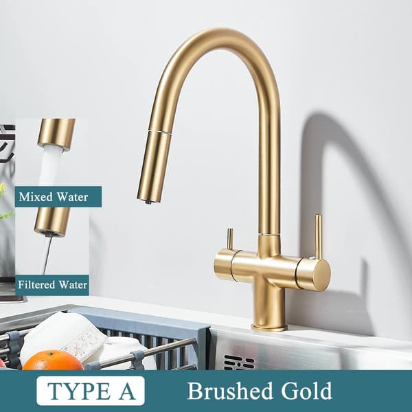 Filtered Kitchen Faucet, Retractable Spout, Dual Handle Design,Våbengrå